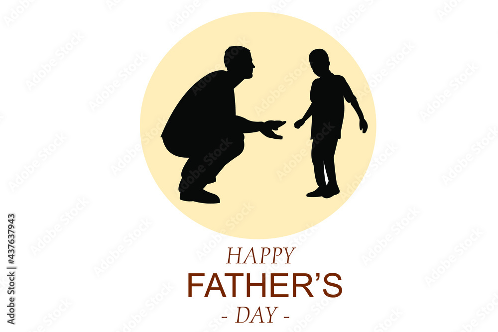 Silhouette of father and son with happy father's day text, vector illustration. Silhouette of father and son with happy father's day text, vector illustration.