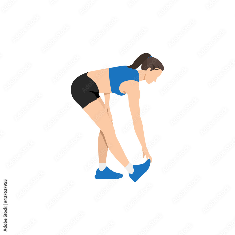 Woman doing Active hamstring stretch exercise. Flat vector illustration isolated on white background Stock Adobe Stock