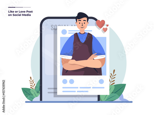 A man posting photo on social media network illustration concept