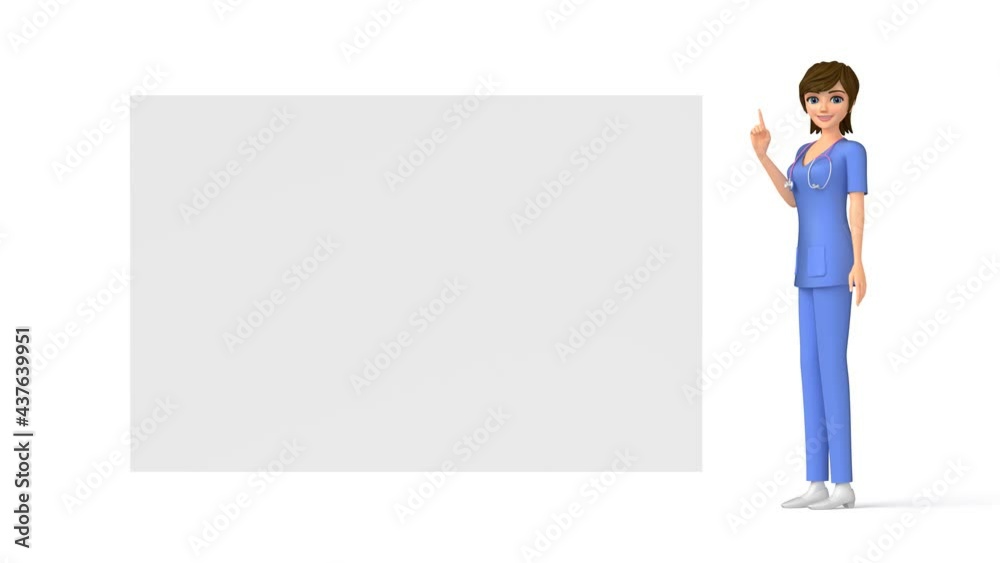 3D animation - The animation of a female doctor using a board to explain. 3D animation - The animation of a female doctor using a board to explain.