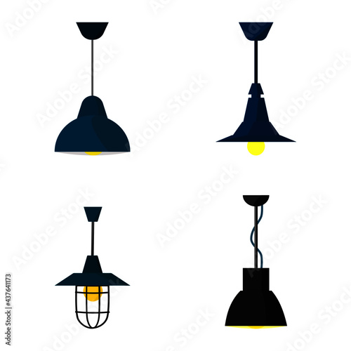 A set of bright lamps isolated on white background. vector illustration
