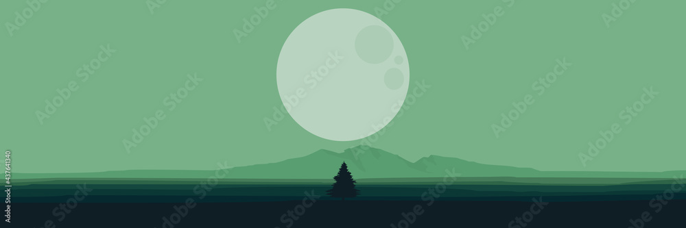 moonrise with a tree in green mountain landscape vector illustration for wallpaper, background, design template, tourism design template, and web banner moonrise with a tree in green mountain landscape vector illustration for wallpaper, background, design template, tourism design template, and web banner