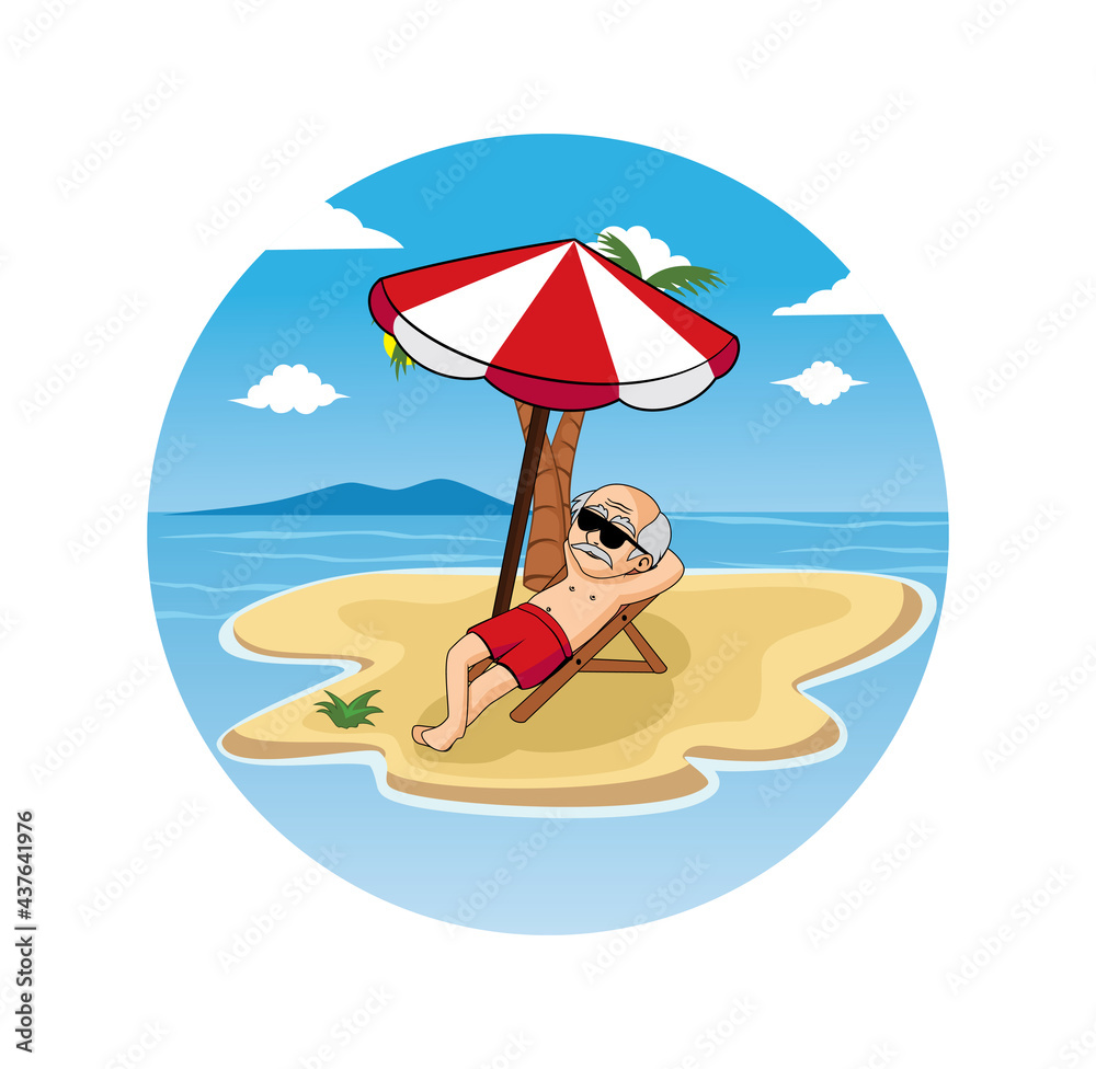 Cartoon of oldman relaxing on the beach design illustration vector eps format , suitable for your design needs, logo, illustration, animation, etc.