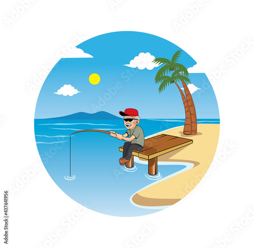 Cartoon oldman fishing design illustration vector eps format , suitable for your design needs, logo, illustration, animation, etc.