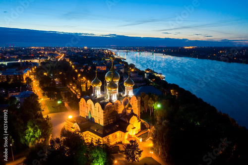 Yaroslavl, Russia. Strelka (Spit). Assumption Cathedral. Aerial view at night photo