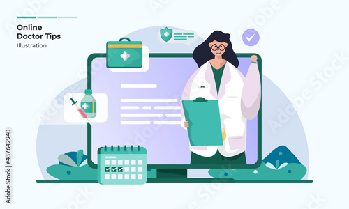 Online doctor share medical tips illustration concept
