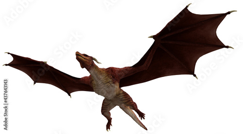 Flying Red Dragon Isolated on White Background 3d Rendering