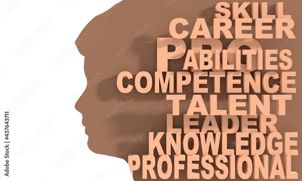 Silhouette of a male head and competence theme words cloud