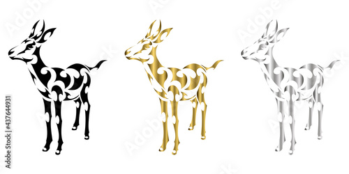 three color black gold silver Line art vector of springbok is standing Suitable for use as decoration or logo