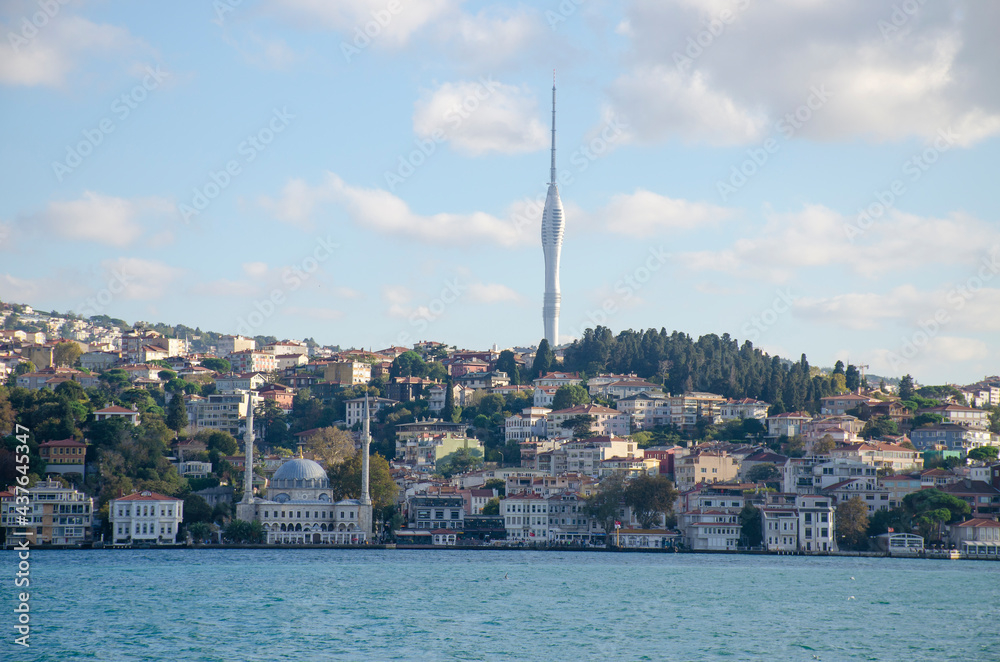 Landscape city Istanbul in Turkey view from the seashore,
