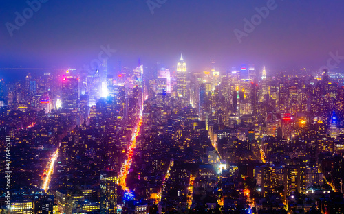 NEW YORK USA - Aerial view of Manhattan skyline at sunset  New York City USA
