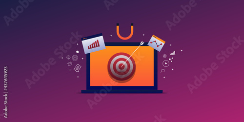 Digital marketing solution, Digital media target, inbound marketing and business data analytics, advertising technology, communication concept.