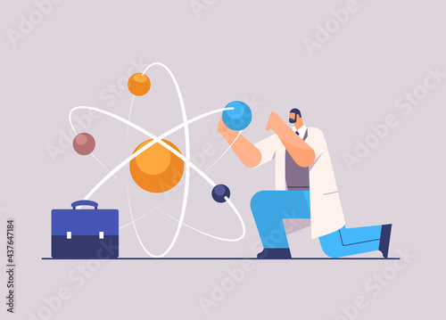 research scientist working with molecular structure man researcher making chemical experiment in laboratory
