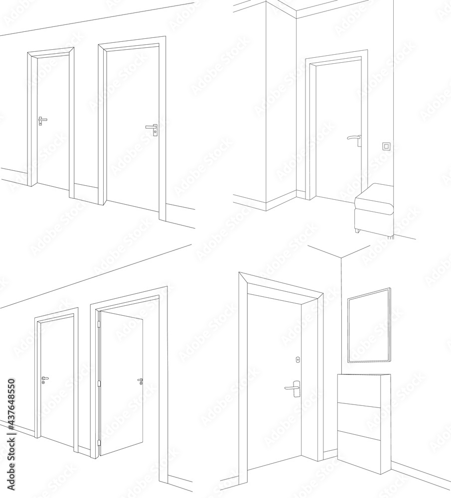 closed doors sketch interior isolated closed doors sketch interior isolated