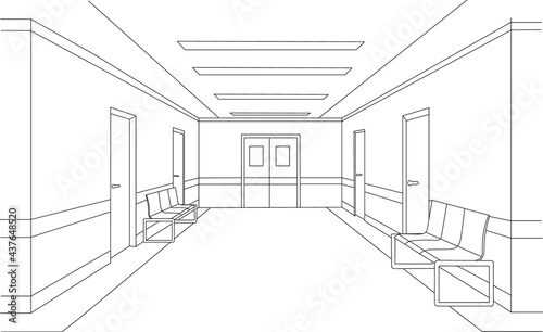 hospital, clinic waiting room corridor sketch interior