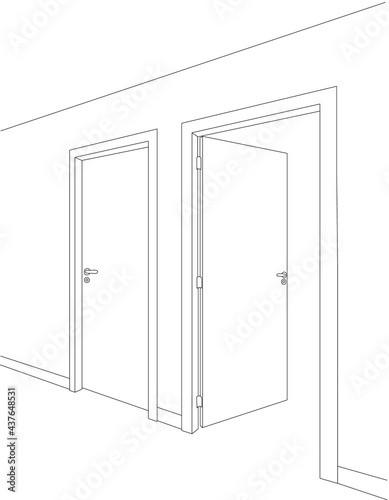 open doors sketch interior isolated, vector