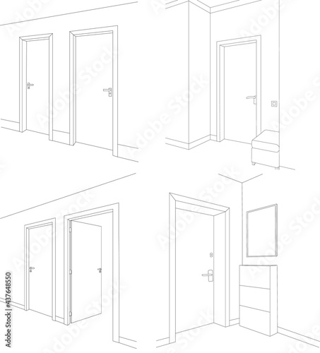 closed doors sketch interior isolated