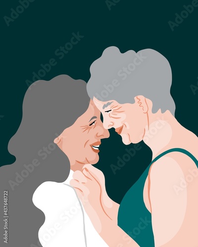 Elderly Lesbian Couple being in Love