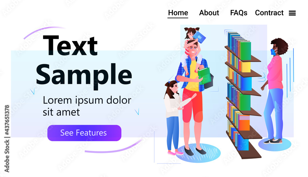man with child standing near bookshelf choosing books for reading father and daughter spending time together man with child standing near bookshelf choosing books for reading father and daughter spending time together