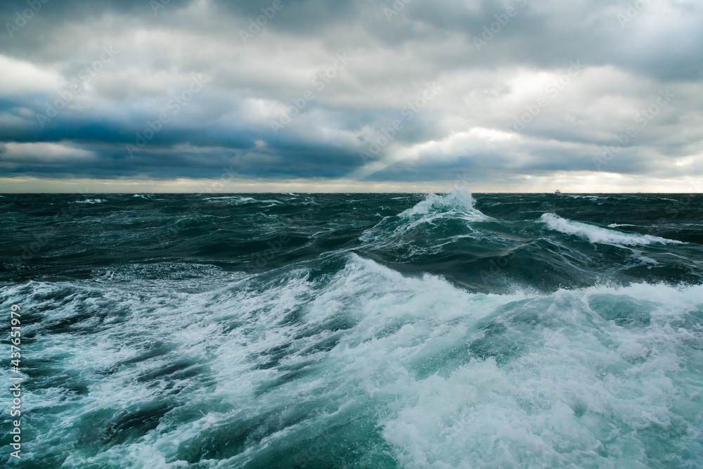 Ocean storm. Storm waves in the open ocean. Not a calm open sea.