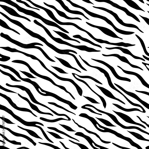 Tiger Seamless Pattern. Animal Black and White Print. Abstract Tiger Skin Print. Vector EPS 10