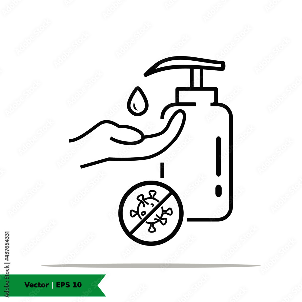 Wash hand with hand soap sanitizer icon illustration. Antiseptic Sign Symbol. Vector Line Icon. EPS 10