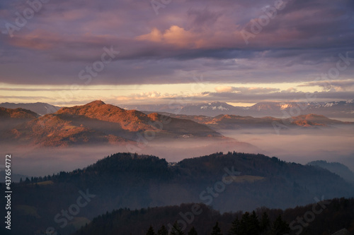 Foggy winter landscape in Slovenian hills © Vesna