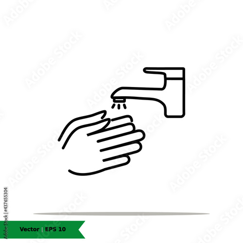 Wash hand with faucet icon illustration. Washing Hand Sign Symbol. Vector Line Icon EPS 10