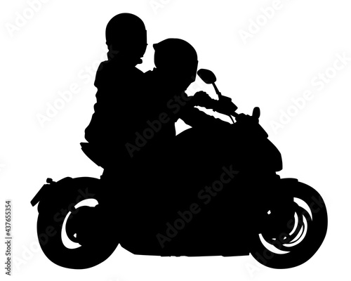 Man in protective clothing rides retro bike. Isolated silhouette on a white background