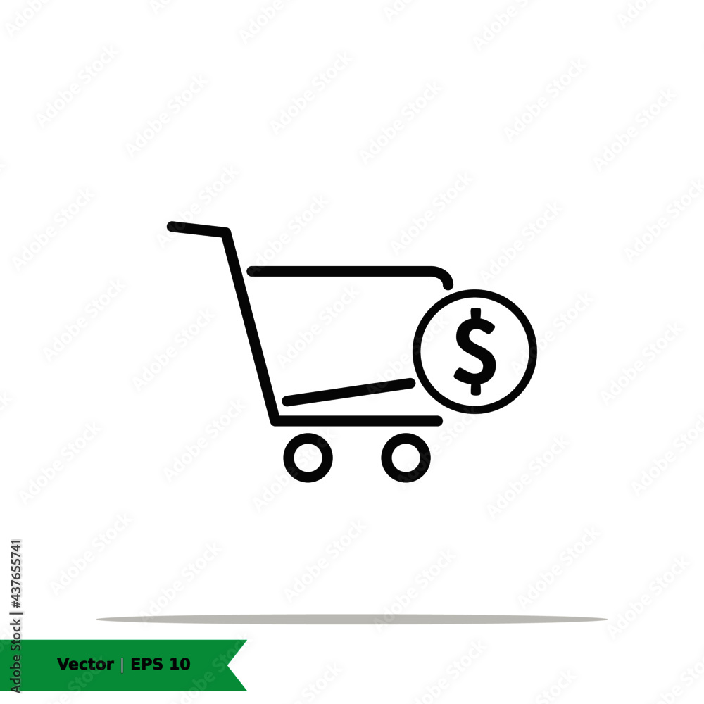 Shopping Cart with Money / Dollar Icon Illustration. Shopping, Price / Invoice Cart List Sign Symbol Logo Templete. Vector Icon EPS 10 Shopping Cart with Money / Dollar Icon Illustration. Shopping, Price / Invoice Cart List Sign Symbol Logo Templete. Vector Icon EPS 10