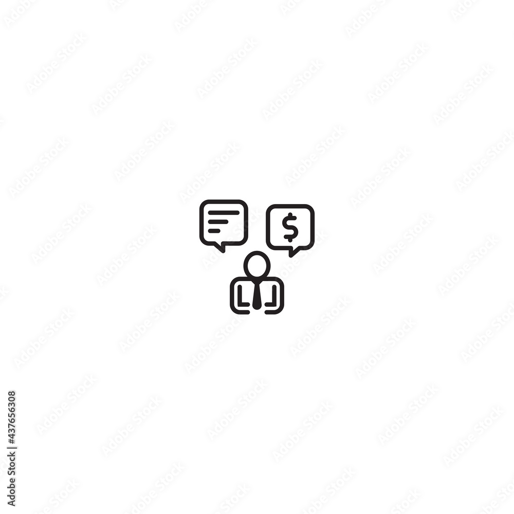 Man with speech bubble and dollar sign isolated on white background Man with speech bubble and dollar sign isolated on white background