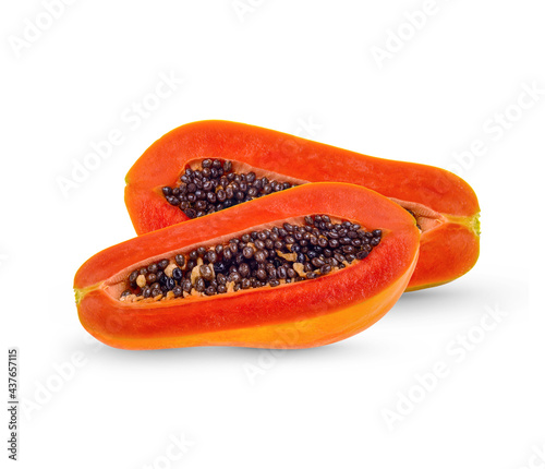 Ripe papaya sliced isolated on white background