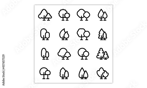 Tree line icons set. Outline design, vector art isolated line icon.