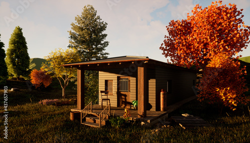 old shotgun house 3D rendering 