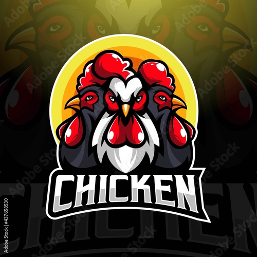 Chicken mascot logo design vector with modern illustration concept style for badge, emblem and t shirt printing. Three Roosters  for e-Sport team