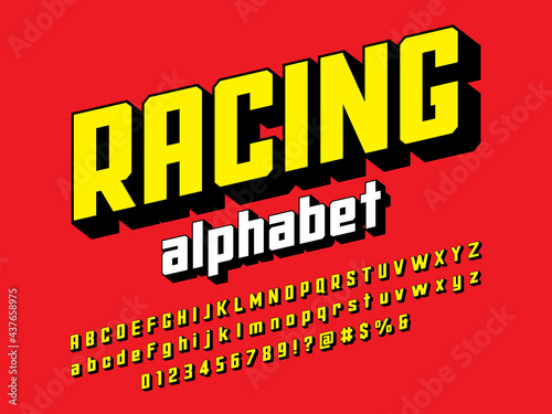 Vector of stylized modern alphabet design with uppercase, lowercase, numbers and symbols