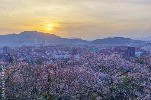 山口下松市の春の夕焼け風景