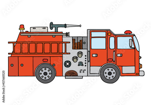 Fire truck in doodle style. Hand Drawn.