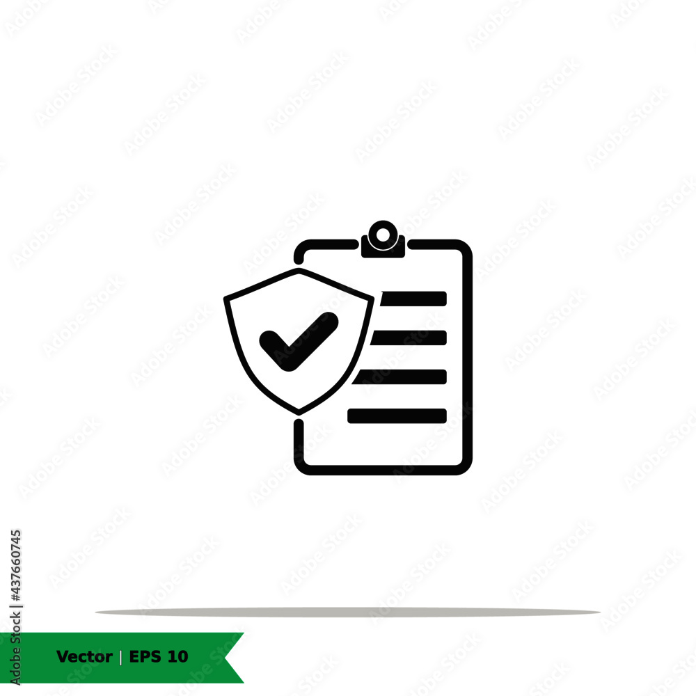 Report with Shield and Check Icon Illustration Logo Template. Scure Report Success Sign Symbol. Vector Icon EPS 10