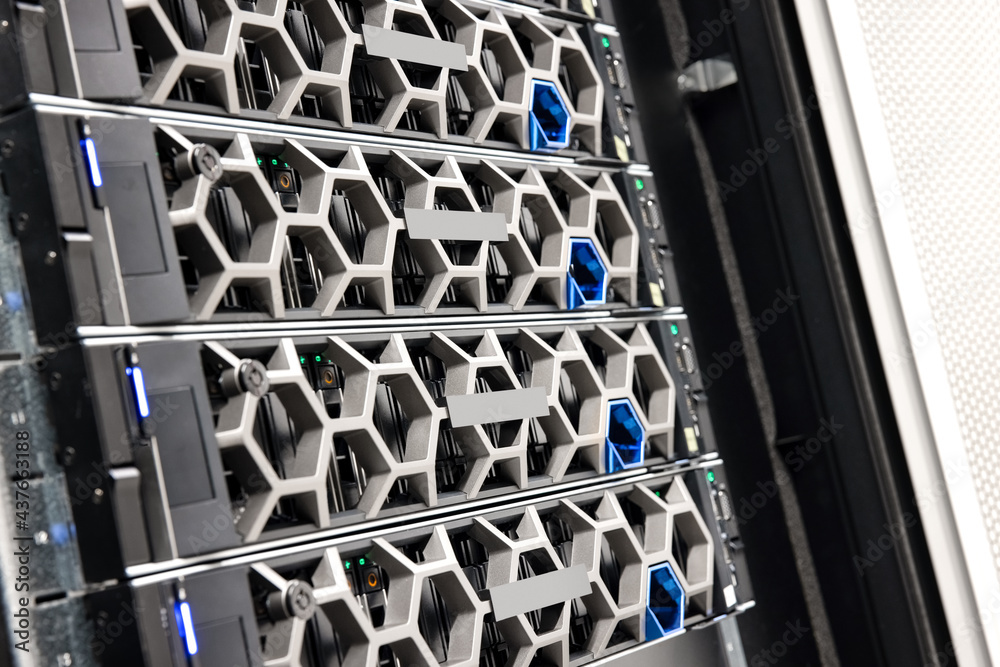 Obraz premium Closeup Of Modern Virtual Hard Drives In Datacenter
