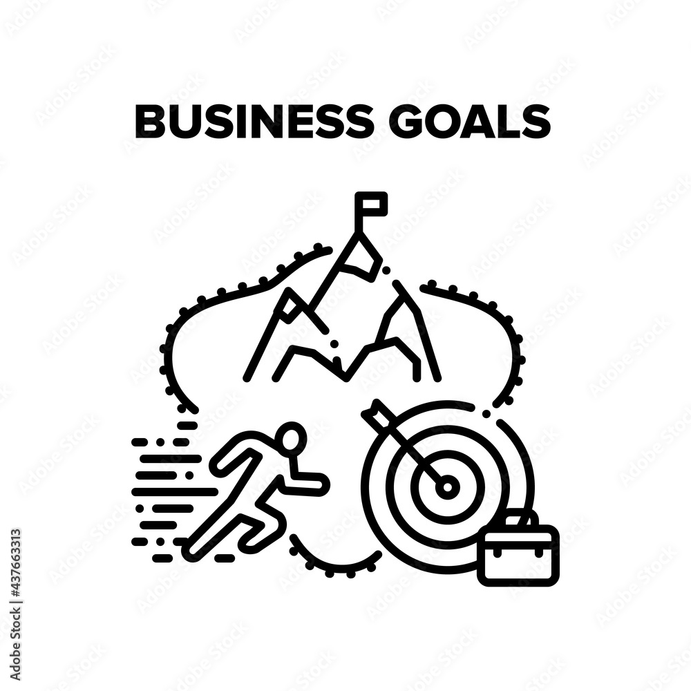 Business Goals Achievement Vector Icon Concept. Businessman Successful Achieving Business Goals, Inspiration For Competition In Career Advancement, Entrepreneur Motivation Black Illustration