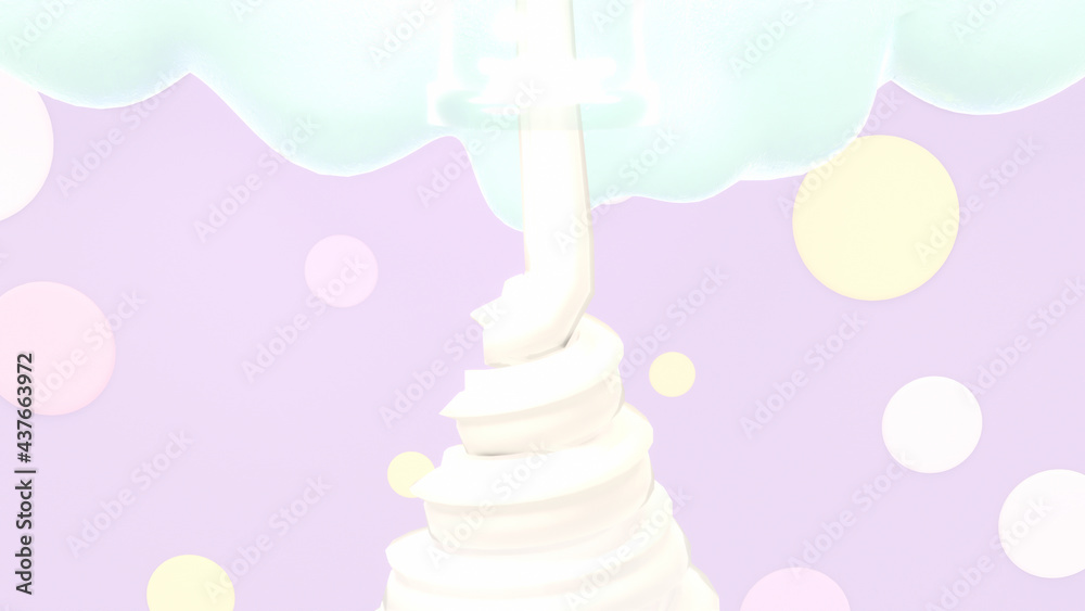 Soft serve ice cream on pastel  purple circles pattern background. 3d rendering picture.