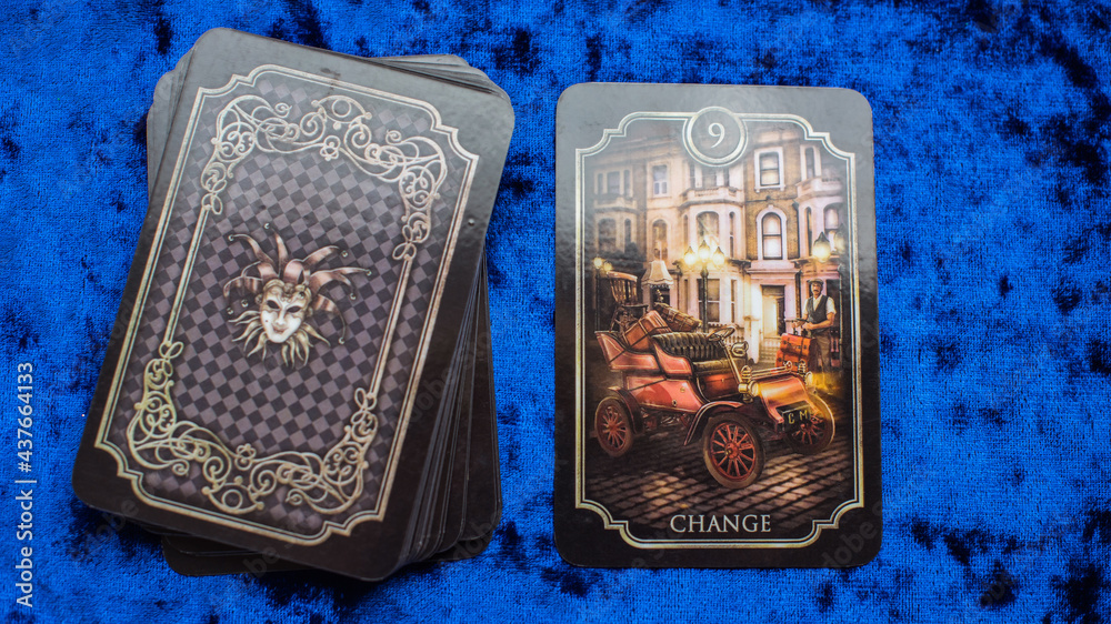 Oracle Lenormand cards on the table, esoteric concept, fortune telling