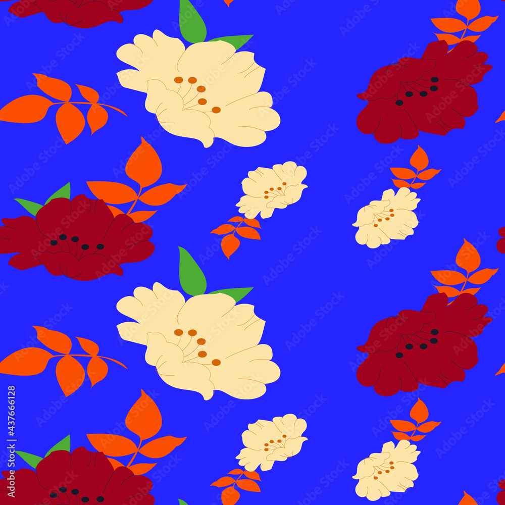 Seamless leaves with vector flower Pattern on   Background