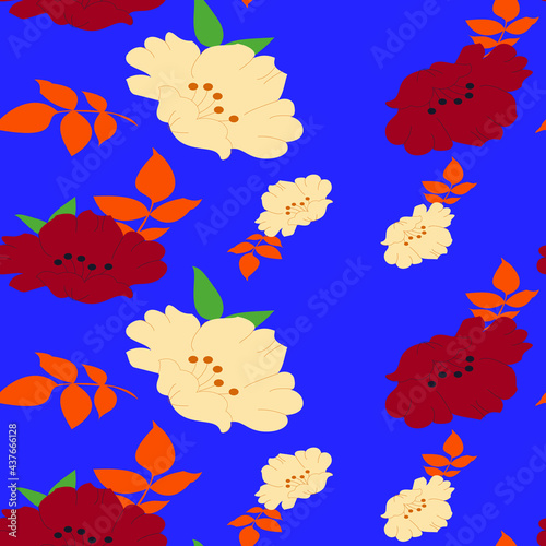 Seamless leaves with vector flower Pattern on Background