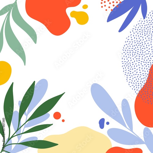 Abstract hand drawing trendy colors bubbles and leaves background. Use for card, poster, template, design, invitation, print