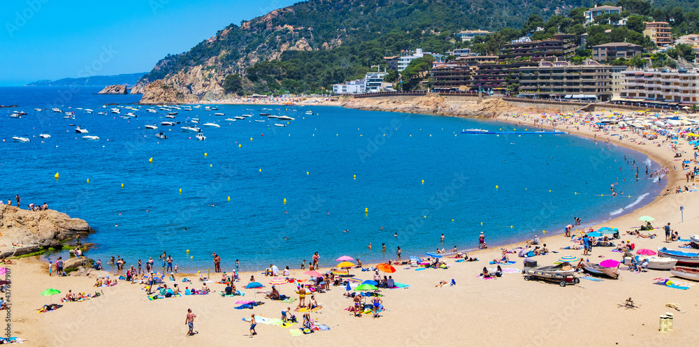 panaramic view of beach in Tossa de Mar, Costa Brava, Spain