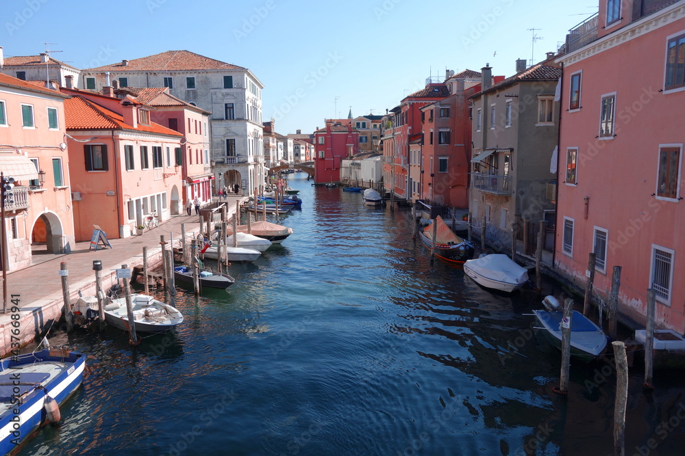 Canal Vena in Chioggia, Italy, Venezien, houses and boats, Regione del Veneto, summer, 