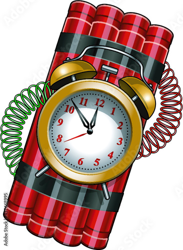 cartoon style dynamite bomb stick with alarm clock timer