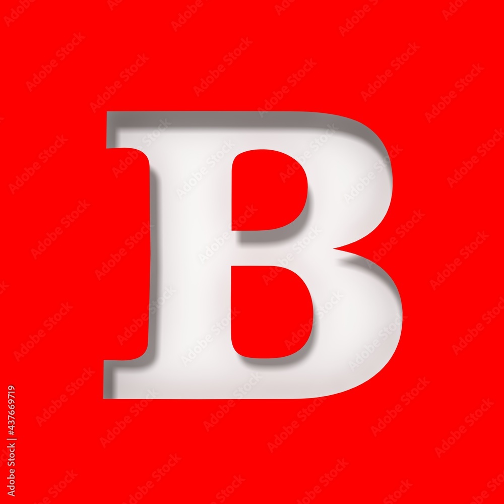 B letter white sign capital letter isolated on red background stencil cut out 3d rendering B letter white sign capital letter isolated on red background stencil cut out 3d rendering